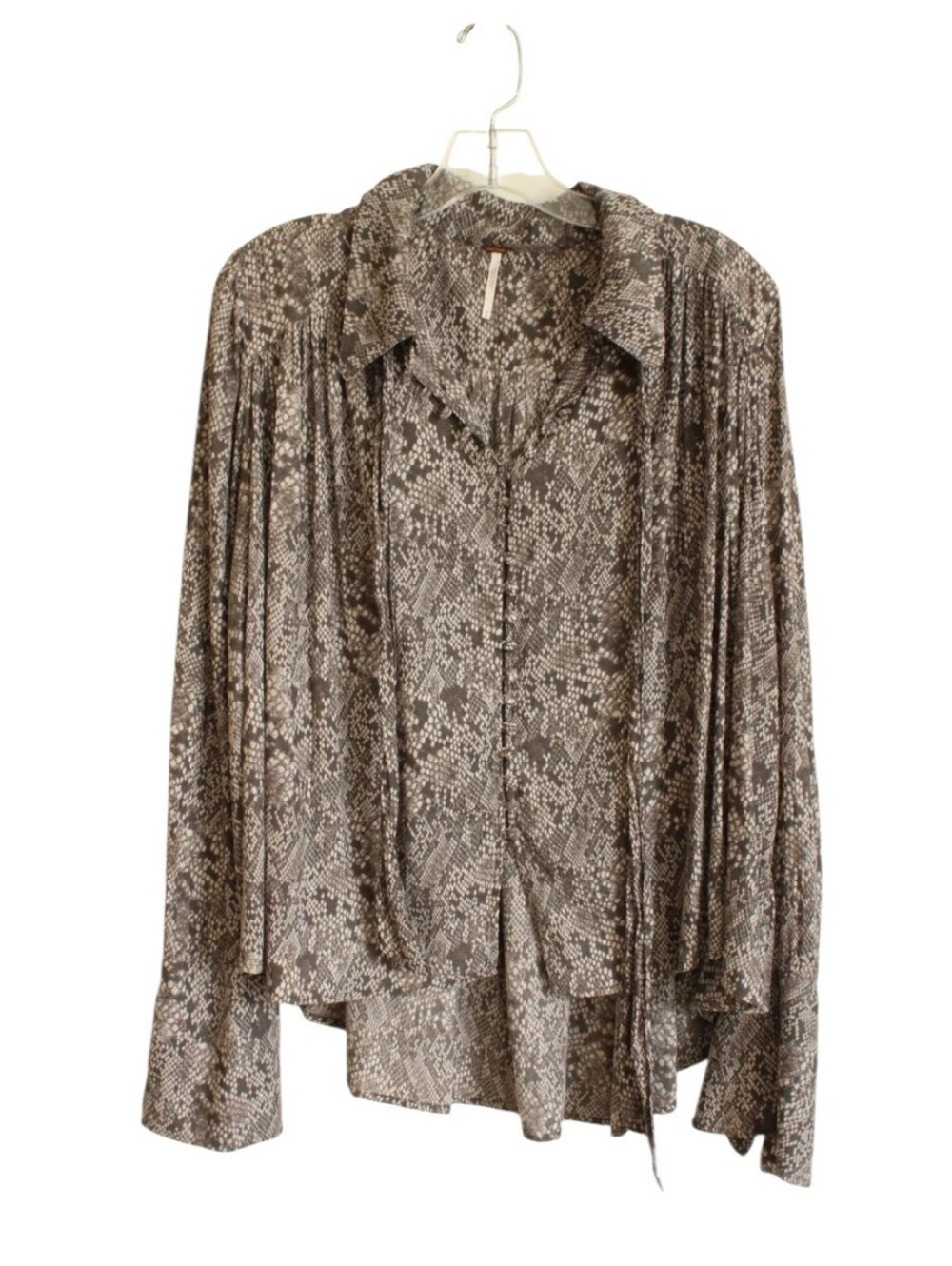 Free People Women’s M Ruffled Snake Print Button Front Blouse Boho - Picture 2 of 7